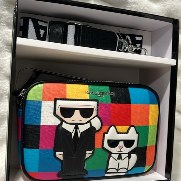 - ๐ New Karl Lagerfeld Paris 7 Multi Colored Crossbody Bag w/Guitar Strap - Picture 4 of 6